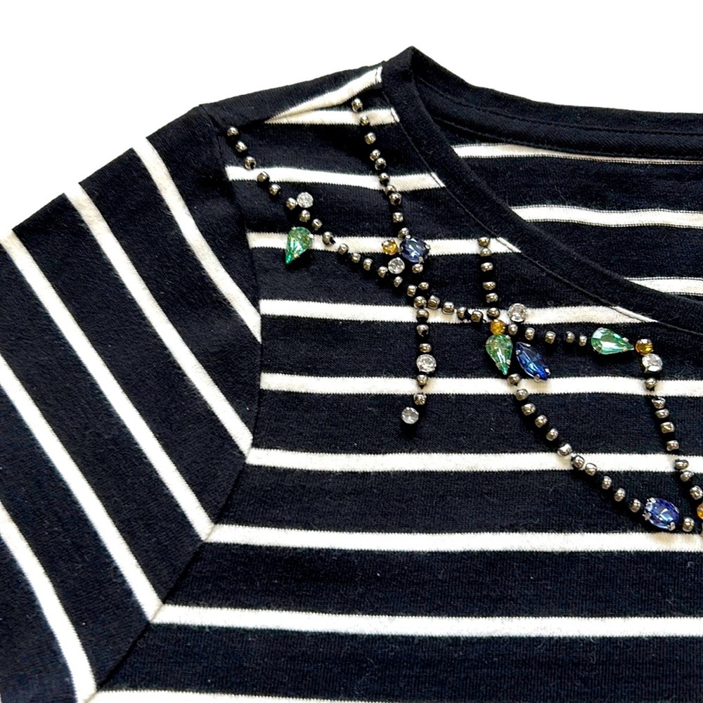TALBOTS‎ Women’s Petites Embellished Long Sleeved Striped Shirt Black/White 1XP